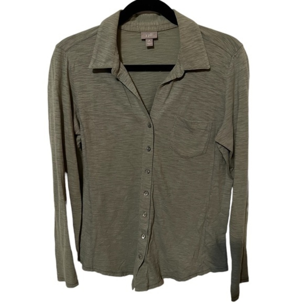 J. Jill Tan Long Sleeve Button Down 100% Cotton Super soft Size Medium Petite